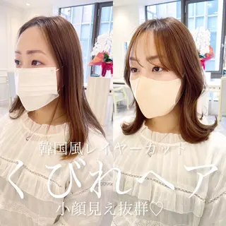 ミディアム 韓国レイヤーカット/ ダブルカラーのヘアスタイル