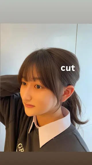 セミロング カラー ヘアアレンジ 顔周り小顔カット ×ブリーチなしカラーのヘアスタイル