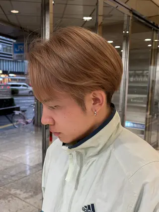 ミディアム カラー メンズ ハイライト、レイヤー カット/西梅田/中西のヘアスタイル