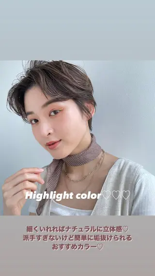 ショート カラー パーマ 【柔らか透明感✨/ 似合せ前髪】大石葉月のヘアスタイル