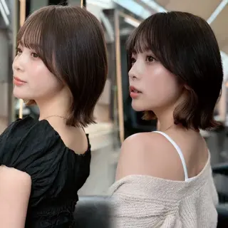 ミディアム カラー ヘアアレンジ 🫧ボブ／縮毛矯正／ 韓国／ゆーな🫧‪のヘアスタイル