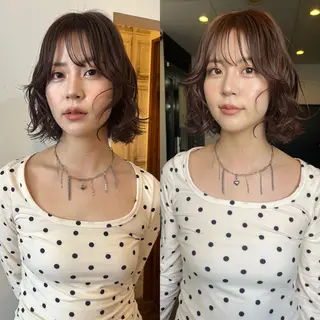 ミディアム カラー hono/ボブ/ ハイトーン/ベージュのヘアスタイル