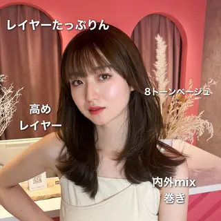 ミディアム カラー 山崎/ボブ縮毛矯正 レイヤー髪質改善のヘアスタイル