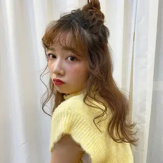 セミロング ブリーチなしカラー ダブルカラーエクステのヘアスタイル