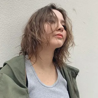 ミディアム パーマ パーマ/透明感カラー /ボブ/吉田一生のヘアスタイル