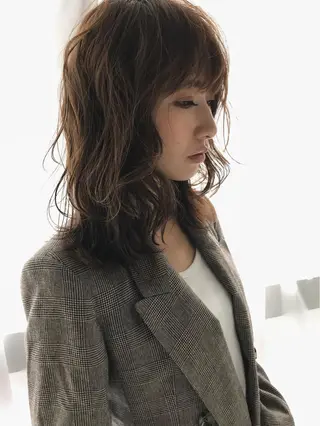 セミロング カラー パーマ ヘアアレンジ ナツメダ ダイキのヘアスタイル