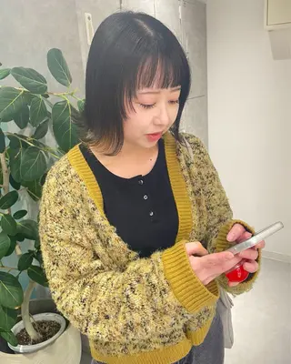 ミディアム デザインパーマ/ 艶カラー/ボブのヘアスタイル