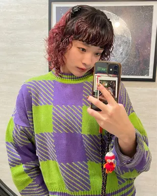 ミディアム カラー パーマ デザインパーマ/ 艶カラー/ボブのヘアスタイル