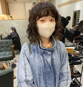 ミディアム パーマ 森貴裕/ベージュ/ パーマ/オリーブのヘアスタイル