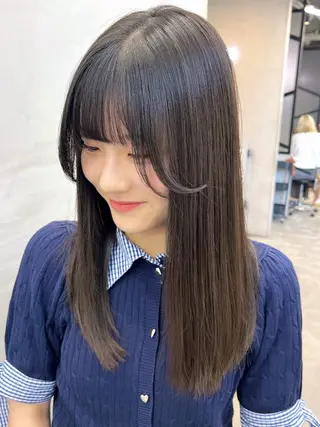 セミロング 前髪/顔まわりカット 艶髪/髪質改善/縮毛のヘアスタイル
