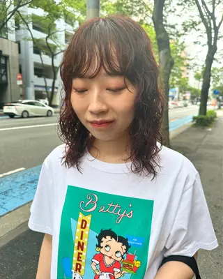 ミディアム パーマ シェアサロンコネクト所属・Chiho/ 博多/パーマ/ボブのヘアスタイル
