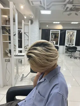 ショート カラー パーマ メンズ 【シャドウパーマ センターパート】義心のヘアスタイル