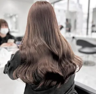 ロング 韓国ヘア/ブリーチ無 しWカラー/オリーブのヘアスタイル