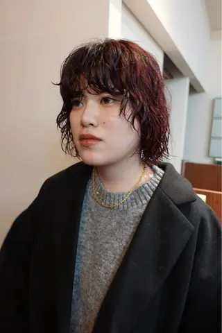 ショート カラー パーマ ボブパーマ/パーマ ウルフパーマのヘアスタイル