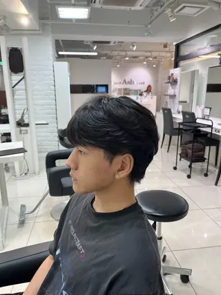 ショート パーマ メンズ 【シャドウパーマ センターパート】義心のヘアスタイル