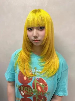 ロング カラー ハイトーン/ 縮毛矯正のヘアスタイル