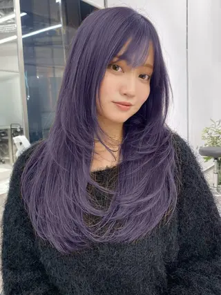 ロング カラー ハイライト、レイヤー カット/西梅田/中西のヘアスタイル