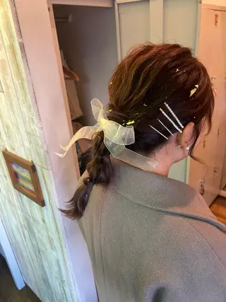 セミロング ヘアアレンジ ハイトーンカラー/エ クステ/デザインのヘアスタイル