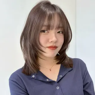 ミディアム カラー 似合わせ前髪／ 小顔カット🎀そうのヘアスタイル