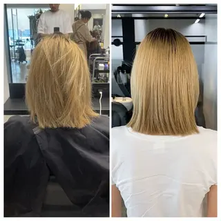 ショート け んブリーチ縮毛矯正のヘアスタイル