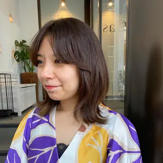 ミディアム カラー ヘアアレンジ ナカジ🌸ロブ/ボブ /前髪🌸のヘアスタイル