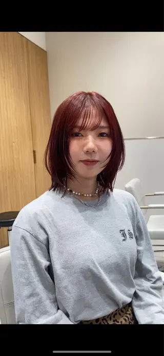 ミディアム カラー パーマ ヘアアレンジ 小野寺瑞希 /最小顔カットのヘアスタイル