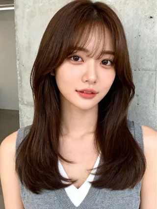 ミディアム カラー 韓国レイヤーカット 🫧大阪梅田レイヤーのヘアスタイル