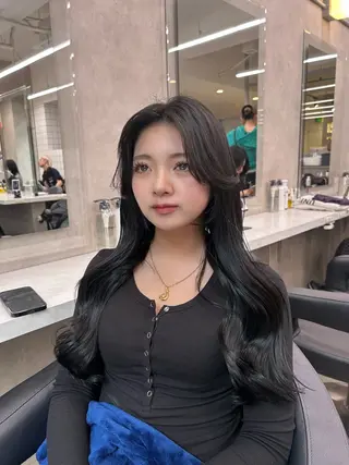 ロング カラー パーマ ヘアアレンジ メンズ キッズ ブリーチなしカラー/ ブラウン/レイヤーのヘアスタイル