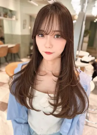 ロング カラー 木屋元一/透明感 /前髪/韓国ヘアのヘアスタイル