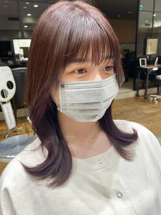 ミディアム カラー 顔周り/くびれヘア 韓国ヘア💕風間るなのヘアスタイル