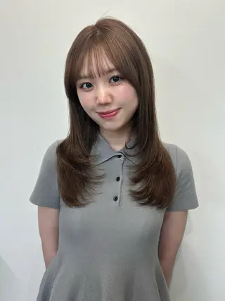 セミロング カラー sunc所属・梅田l大人韓国ヘア レイヤー×艶カラーのヘアスタイル