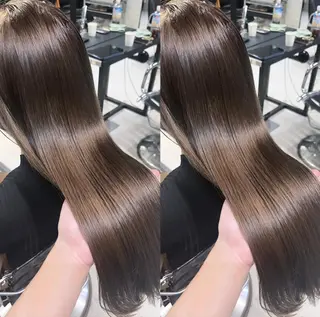 ロング カラー パーマ ヘアアレンジ 透明感/オリーブ/ グレージュ/YUKAのヘアスタイル