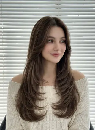 ロング 🥯縮毛/レイヤー/ ベージュヘア🥯のヘアスタイル