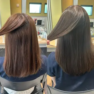 セミロング パーマ hub hair レイヤー/透明感のヘアスタイル