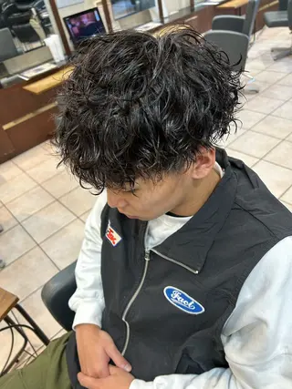 ミディアム パーマ メンズ 大阪/梅田/シャドウ パーマ/ノボリユウタのヘアスタイル