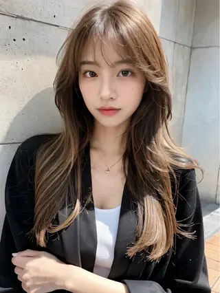 セミロング 新宿/韓国レイヤー/ 顔まわり/メンズヘアのヘアスタイル