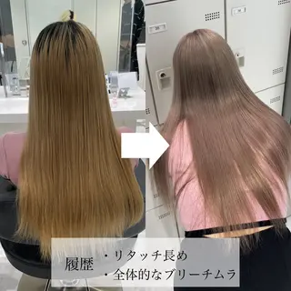 ロング 名古屋ムラ修正 ハイトーンのヘアスタイル