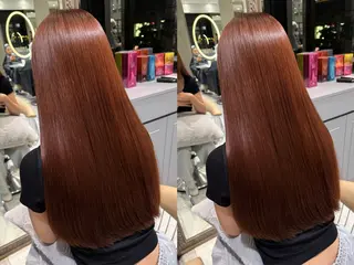 ロング ゆらんちょ/ブリーチ 無w/縮毛矯正/暖色のヘアスタイル