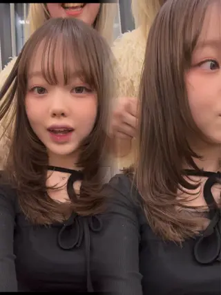 ミディアム ブリーチなしWカラー /レイヤー/セイナのヘアスタイル