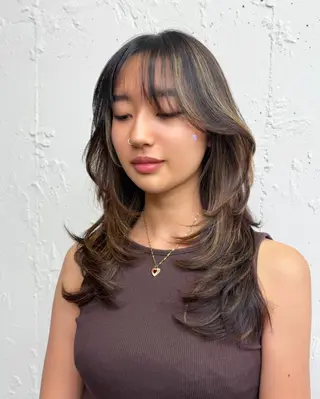 ミディアム RINA ブリーチ / 海外レイヤーのヘアスタイル