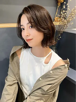 ミディアム カラー saki🌼ボブ× 透明感カラー🌼のヘアスタイル