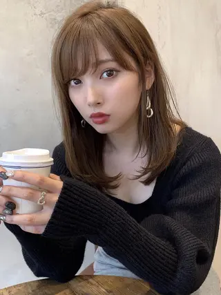 ミディアム カラー 新宿✨顔周りカット 韓国ヘア/坂本亜裟海のヘアスタイル