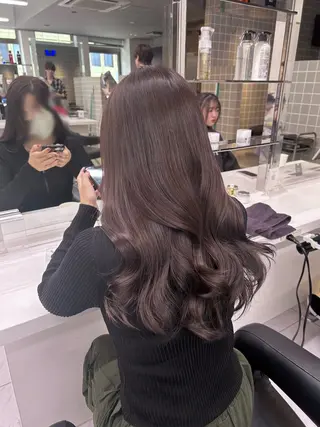 ロング カラー パーマ ヘアアレンジ メンズ キッズ ブリーチなしカラー/ ブラウン/レイヤーのヘアスタイル