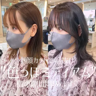 ミディアム 韓国レイヤーカット/ ダブルカラーのヘアスタイル