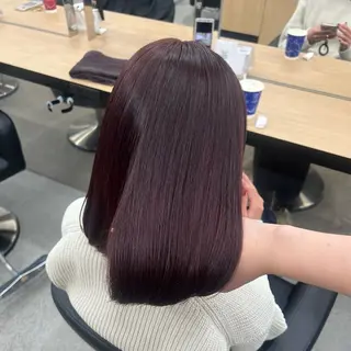 セミロング カラー 💗愛され暖色💗 ピンク/レッド💗のヘアスタイル