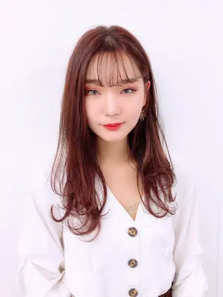 ロング カラー アオガミ （前髪顔周りカット）のヘアスタイル