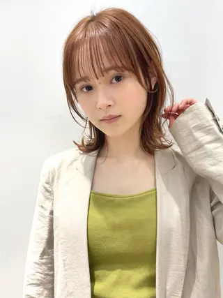 ミディアム カラー 結べるレイヤーボブ くびれLady表参道のヘアスタイル