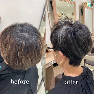 ショート 前髪縮毛矯正 高野開弦ハイトーンのヘアスタイル