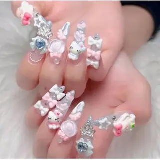 ロング 波 なみのネイルデザイン