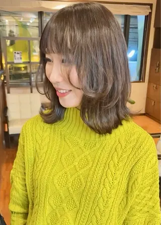 ミディアム カラー 髪質改善ｶﾗｰ ｹｱﾌﾞﾘｰﾁ/ﾀﾑのヘアスタイル